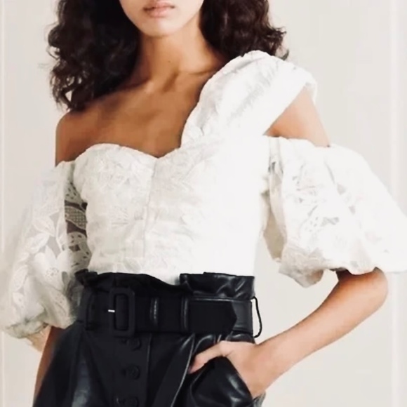 Self-Portrait Asymmetrical Guipure Leaf Print Lace Top US4 NWT - Picture 1 of 11